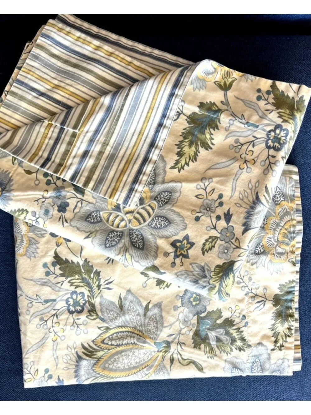 POTTERY BARN Pillow Shams PAIR Standard Jacobean Floral  Blue Yellow 100% Cotton
